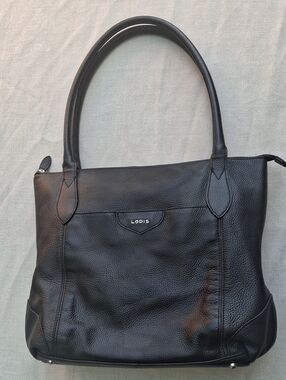 Lodis Siera Black Pebbled Leather Large Travel Tote Bag